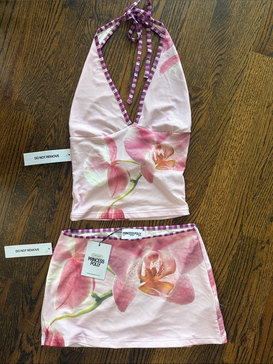 Princess Polly Dresses & Skirts - Princess Polly Pink Floral Halter Tank & Mini Skirt Set — Orchid Print